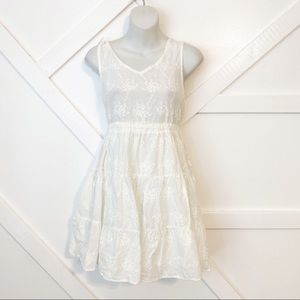 Raga Floral Jacquard Lace Tie Waist Fit And Flare Mini Dress White Size Small